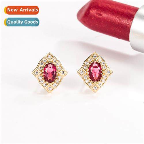n rose red corundum zircia earrings female court retro Rose