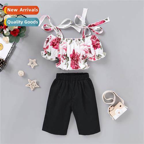 Girls su spring  autumn  2020 n floral halter smocked top +