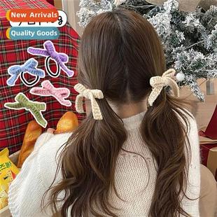 pin bow double heart girl versatile rope knting Woolen