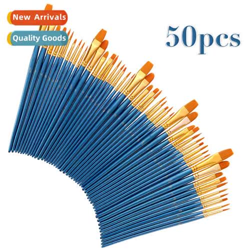 50pcs Blue Stick Multi-Tip Nyl Hair Watercolor Brushes Water