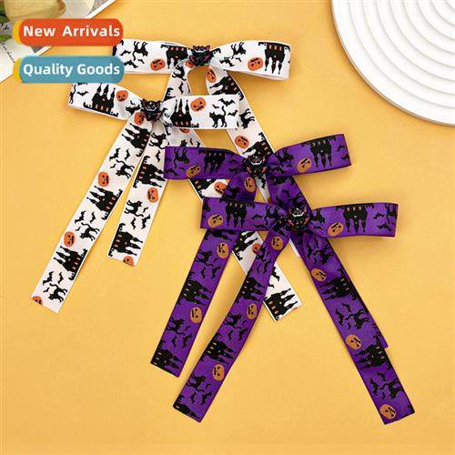 Halloween bow ribb hair clips female castle bat pumpkin back