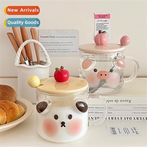 Cute carto animal transparent glass mug high temperature res