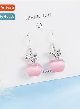 n pink crystal apple ear hooks female temperament  fashi hib
