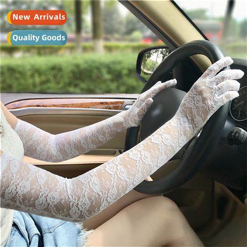 Lg lace five-finger gloves versatile stch floral pattern ext