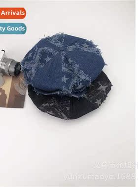 Denim beret children spring and summer fashi wh retro splici