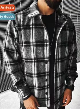 2021 New Mens Shirt Plaid Pocket Lg Sleeve Shirt