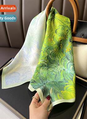 Summer green wheat field oil painting silk mulberry silk twi