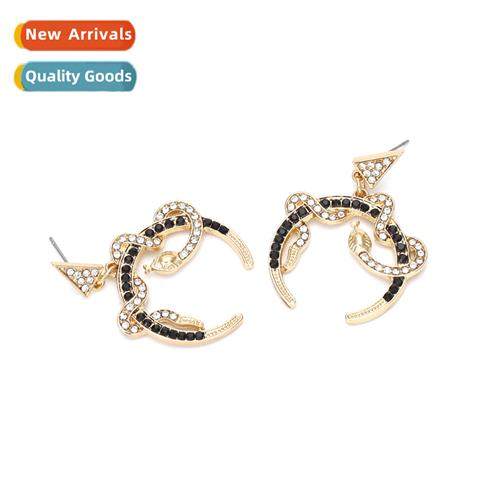 Exaggerated temperament winding alloy wh diamds snake earrin
