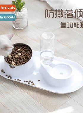 Pet double bowl dog cat automatic feeding waterer anti-spill
