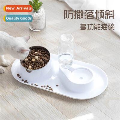 Pet double bowl dog cat automatic feeding waterer anti-spill