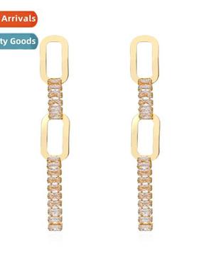 New simple alloy wh diamds lg earrings retro   double secti