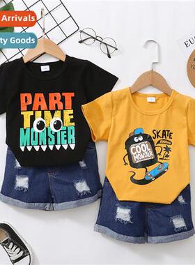 Boys spring  fall  2021 new n letters printed short-sleeved