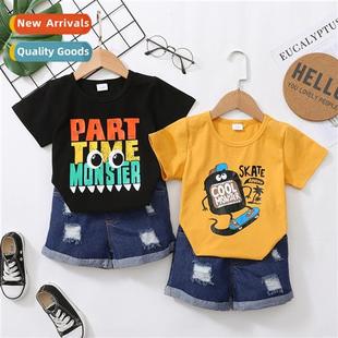 2021 new short spring sleeved printed fall letters Boys