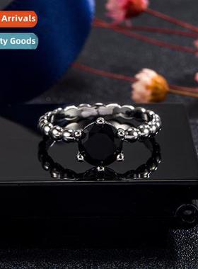 Retro thread-shaped ring female      six claws black diamd r
