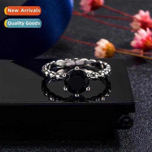 Retro thread-shaped ring female      six claws black diamd r