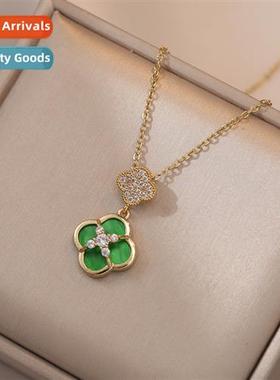 Necklace female four-leaf flower simple    light luxury seni