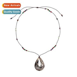 ZA retro bohemian teardrop glass necklace new ethnic wind h-