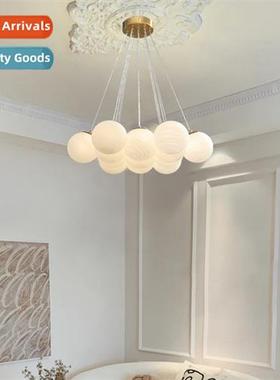 Scinavian simple childrens room multi-head chelier milky gla