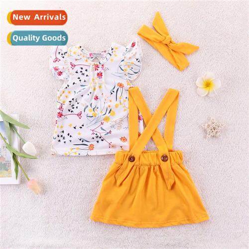 Girls spring  autumn  2019 new n short-sleeved small floral