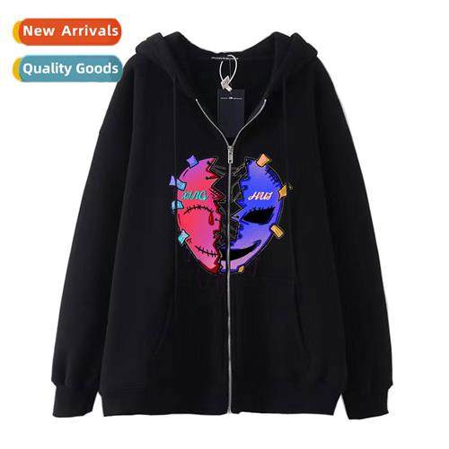 Dark Wind Hip Hop Gothic Harajuku Y2K Skull Print Zipper Hoo