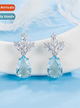 Teardrop pear shaped blue crystal earrings for women light l