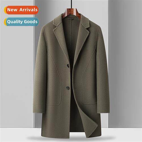 Reversible wool tweed coat mens medium-length pure cashmere