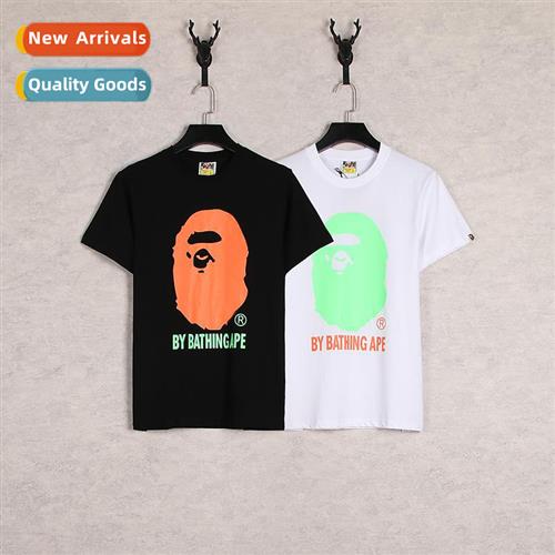 Japanese tide ape head fluorescent color carto youth T-shirt