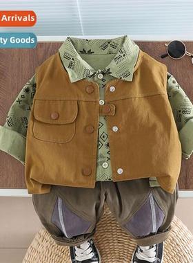 Childrens su 2023 fall new boys n vest lg-sleeved shirt casu