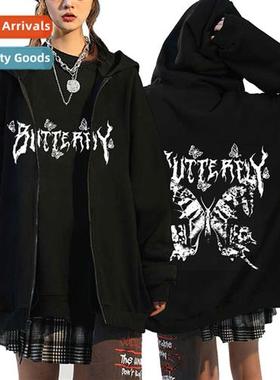 Fashi Autumn Womens Zipper Hoodie Butterfly Pullover Hoodie