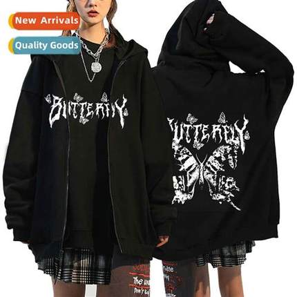 Fashi Autumn Womens Zipper Hoodie Butterfly Pullover Hoodie