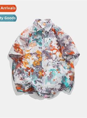 2022 summer new mens casual sunwear shirt mens graffi printi