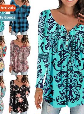 5602 Dunhuang Sexy Printed Casual Butt Down Top