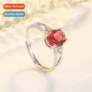 Diamd four claw oval red tourmaline ring female an  American