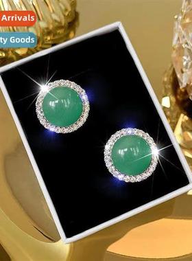 Zirc 8MM natural jadee Dgling jade earrings female yellow wh