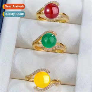 opening adjustable green Vintage ring zircia agate femal set
