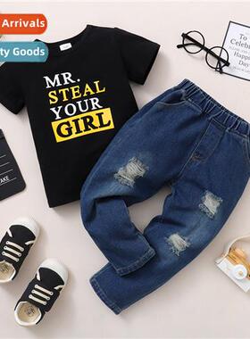 Boys spring  fall  2022 new n letters printed short-sleeved