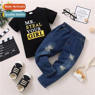 2022 new short spring sleeved printed fall letters Boys