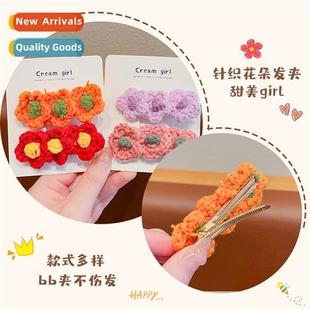 Korea sweet crochet flowers children  clips candy color wool