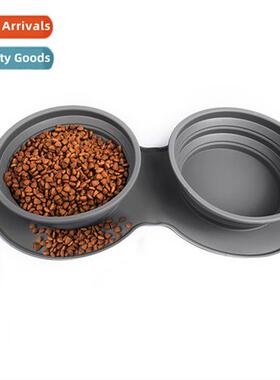Portable Silicone Pet Bowl Folding Pet Anti-Vomit Double Foo