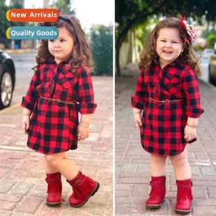 fall girls plaid dre red spring sleeved Children