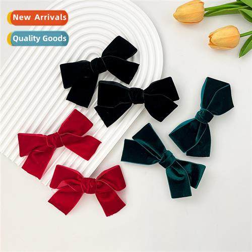 Velvet bow hair clips female French retro side clip back   h