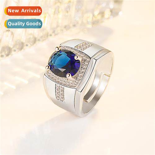 Micro zircia oval blue crystal mens ring business sapphire r
