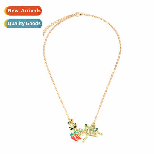 Simple zinc alloy creative insect mantis diamd necklace retr