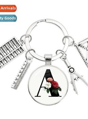 New Abacus Calculator Teachers Day Keychain A-Z Glass Round