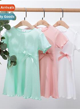 Girls spring  fall  2021 new n short-sleeved cott p stripes