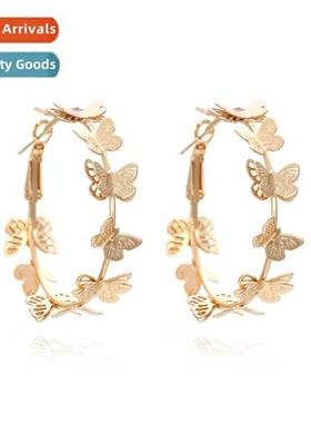 New creative alloy butterfly earrings playing cards metal in