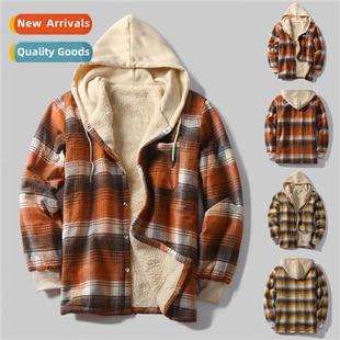 loose plaid padded new thicken fashi mens jacket 2023 hooded