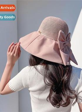 The new large brim sunshade fisherman hat bow pytail sun hat