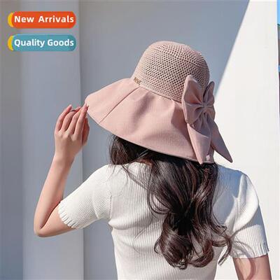 The new large brim sunshade fisherman hat bow pytail sun hat