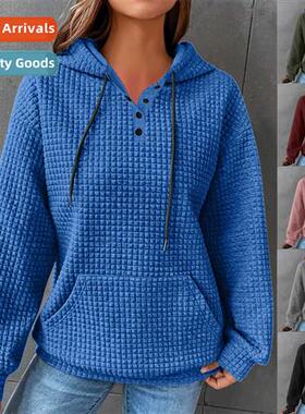 2023 Fall/Winter Waffle Casual Loose Lg Sleeve Hooded Patchw